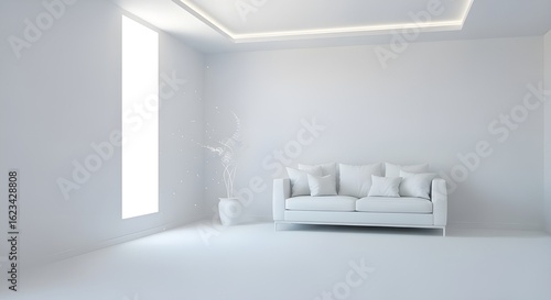 Wallpaper Mural Minimalist White Living Room Interior with Modern Sofa and Large Window | Clean Design Space for Home Staging, Real Estate Marketing and Architectural Visualization Torontodigital.ca