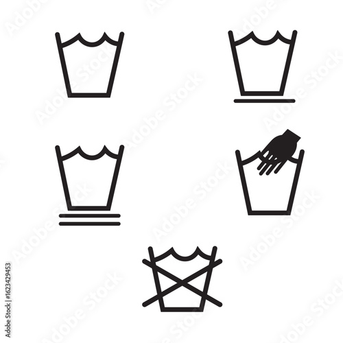 Set of washing symbol, laundry care icons. Clothes washing instruction vector illustration
