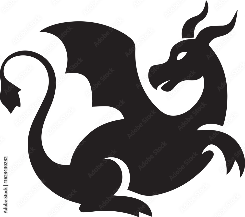 Obraz premium Silhouette Style Vector Dragon Logo Icon – Minimal Mythical Creature Emblem for Fantasy, Gaming, Martial Arts Branding, Fierce Monochrome Beast Graphic Design for Print, Web, and Merchandise