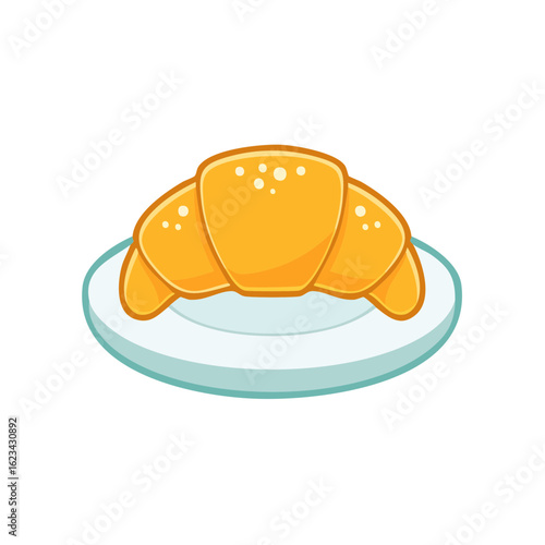 A fresh, golden croissant resting gracefully on a small plate, ready to be savored. Its flaky layers and warm color promise a delightful culinary experience