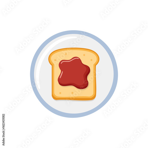 A slice of toast with jam, on a simple plate, presented with vibrant colors. It's a comforting depiction of breakfast or snack