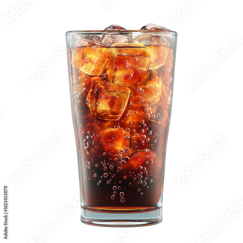 Coke in a glass of ice 3d rendering icon illustration PNG. cartoon minimal style cola on transparent isolated background.