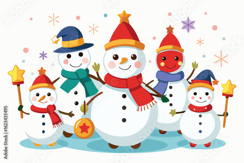 happy snowman with snowman winter holiday cartoon illustration