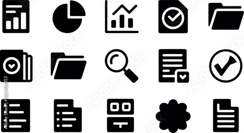 Modern vector business icons: finance, data, checklist, folders