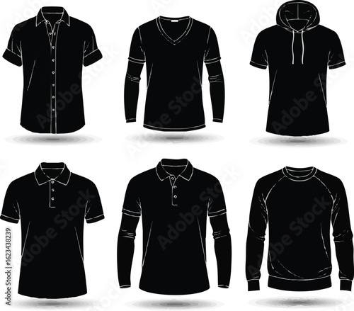 Isolated a Kinds of deferent t-shirt design vector art silhouette with white background.