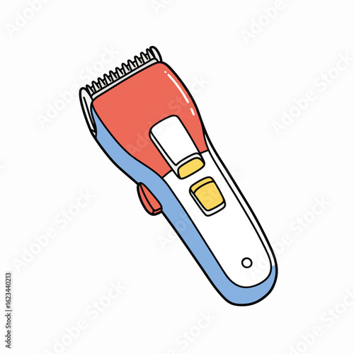 Hair clipper with red and blue design on white background  