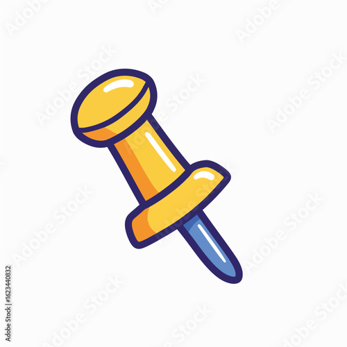Yellow push pin on white background  