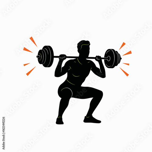 Man performing squat exercise with barbell in gym setting  