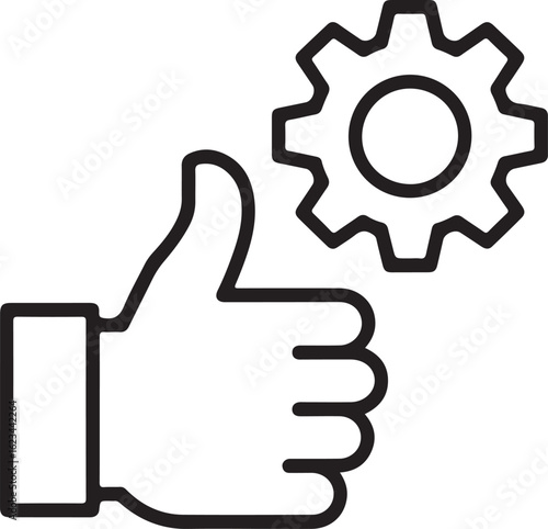 Thumbs up icon with gear symbol representing success and good performance