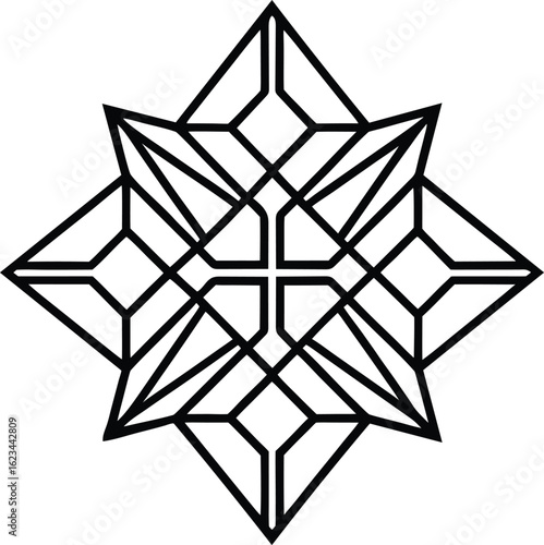 Geometric Star Design with Interlocking Lines Abstract Vector Pattern Illustration Complex Structure Detailed Shape Modern Art Style Ornament Icon Element