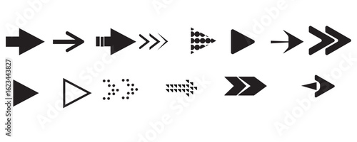 Arrow icons or symbols used for indicating direction ,Arrows, direction, navigation, symbols, indicators.