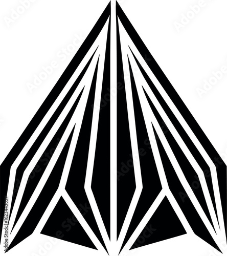 Building frame design in geometric layout rendered in black silhouette