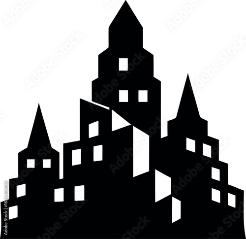 Architectural chimney stack shown in modern stylized black silhouette form