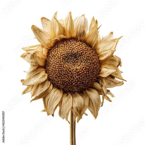 Dried sunflower isolated on white background
