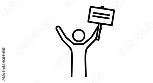 Vector art of person holding protest sign up in the air, isolated on white background