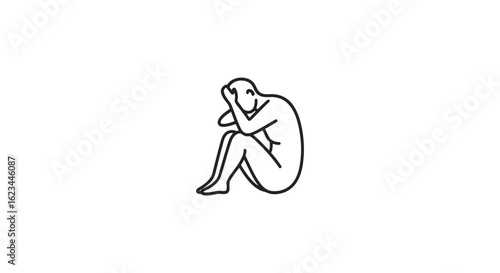 Vector art of icon of a person sitting in a fetal position, representing sadness and isolation, with multiple color variations