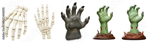 3D Halloween Zombie Skeleton Werewolf Hands Collection