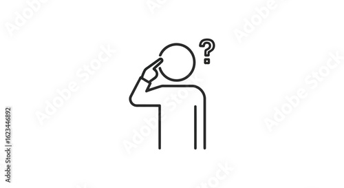 Vector art of person thinking with a question mark above their head, isolated on white background