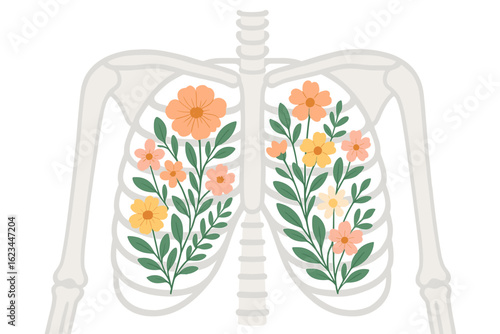 Vector illustration of lungs with floral design combining anatomy and flowers