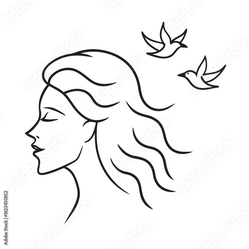 Freedom Woman Face One Line Silhouette