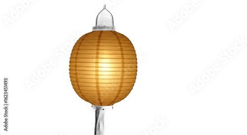 Round paper lantern with a warm glow, isolated on transparent background