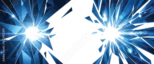 Photo of broken glass with cracks and splinters on a white background