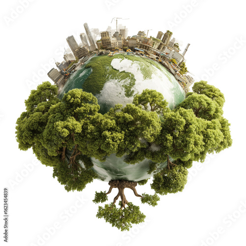 Ecology concept Green planet earth with tress world environment and earth day, Sustainable green Eco-friendly creative idea