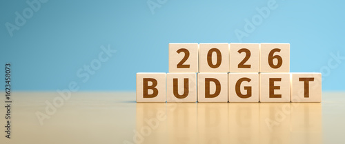 Tableau sur toile Wooden toy cubes forming the text 2026 BUDGET