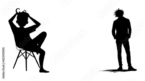 Black silhouette art. Depicts a woman in profile, perfect for branding, silhouette challenge or social media backgrounds.