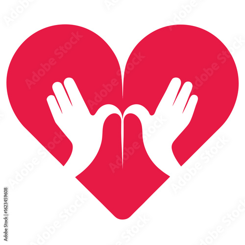 Artistic representation of two mirrored hand shapes forming a heart symbol for promotional use