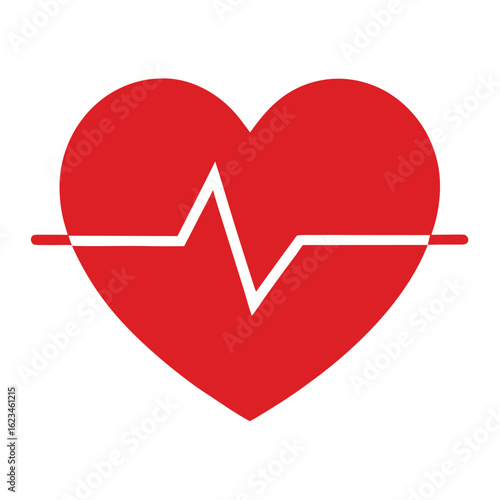 Minimalist red heart with a simple heartbeat line ekg graphic for medical and health themed designs