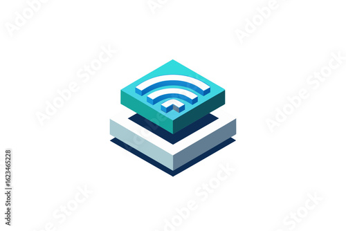 wi fi symbol layered over cube network connectivity wireless sign  