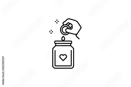 hand placing coin into jar saving money finance icon design  