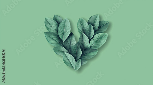 Heart Shaped Green Leaves on a Green Background for Valentines Day