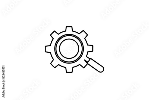 gear with magnifier hovering small tiny icon settings search