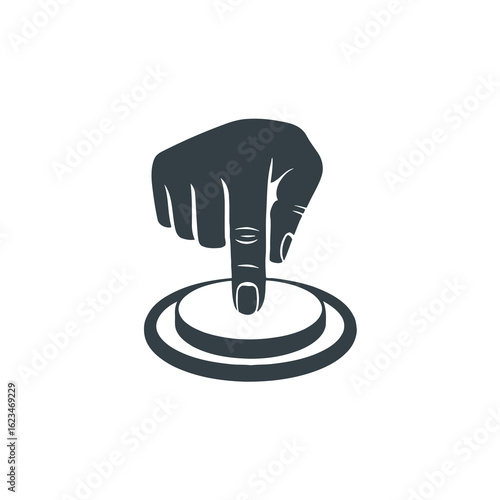 Hand pressing a button in a simple graphic silhouette