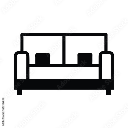 furniture Modern living room interior with black leather sofa, comfortable armchair, and stylish home design illustration