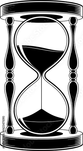 Ethereal black silhouette of a phantom hourglass with flowing sand, ideal for tribal art, mystical designs, and timeless decor