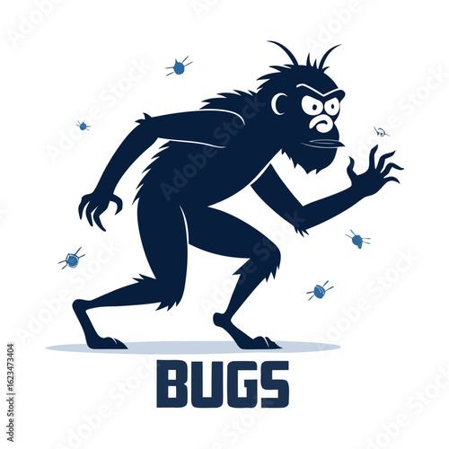 Silhouette of Coding Ape Dodging Bugs During Programming Sprint – Funny Developer Vector Art for Tech, Software, and Coding Projects