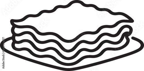 Simple Black Outline Illustration of Lasagna on Plate