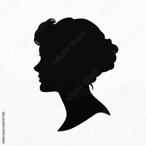 Vector illustration of a womans silhouette in profile with an elegant hairstyle reminiscent of a vintage or retro era