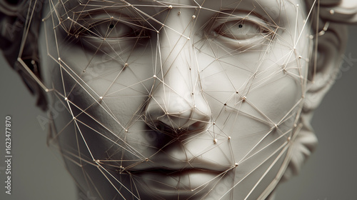 Digital Facial Recognition and Network Concept on Classical Sculpture