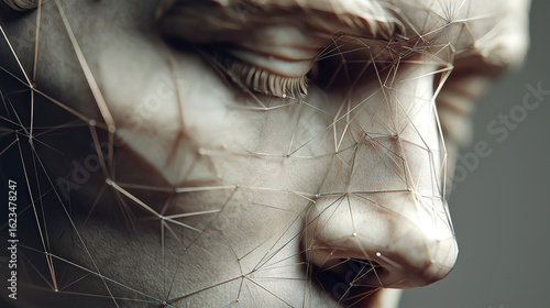 Digital Transformation of Classical Sculpture: A 3D Wireframe Overlay on a Marble Bust