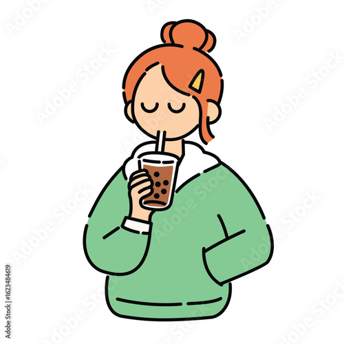 Girl Enjoy Drinking Bubble Tea