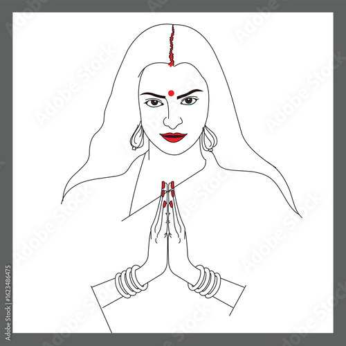 Beautiful Indian women praying outline