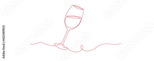 Continuous one line drawing of a glass of red wine. simple linear , editable stroke. Doodle vector illustration