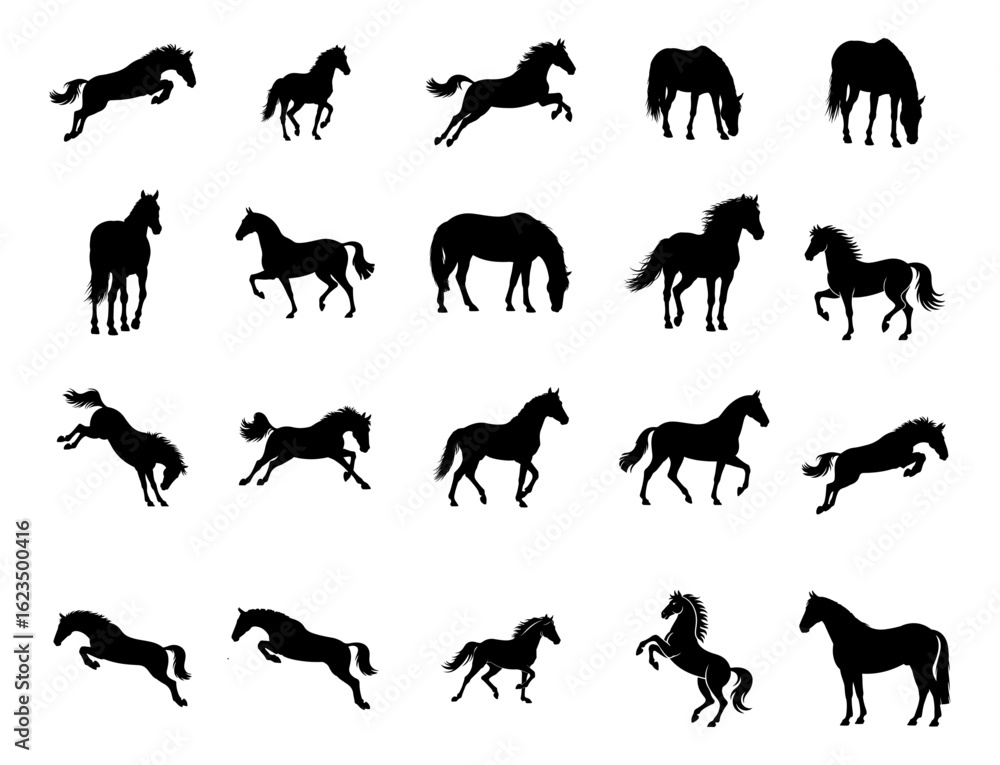 Obraz premium horse clip art, silhouette of a horse running, collection of horse silhouettes, A set of Haflinger horse vector silhouette designs. Simple collection. Isolated bundle on a white background, horse 