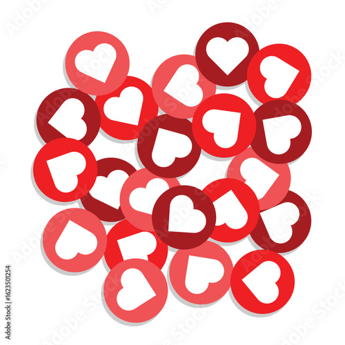 Scattered Love Symbols in Shades of Red and White Background ideal for romantic valentine