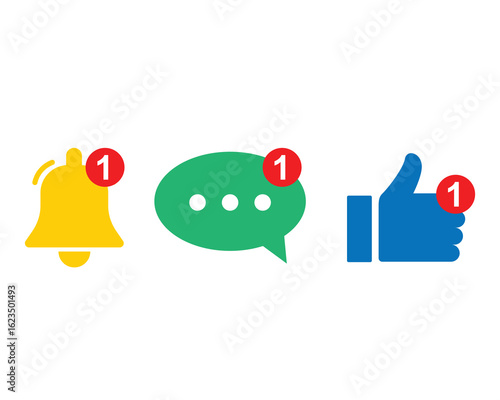 Colorful Notification Icons Representing Alerts, Messages, and Social Media Updates
