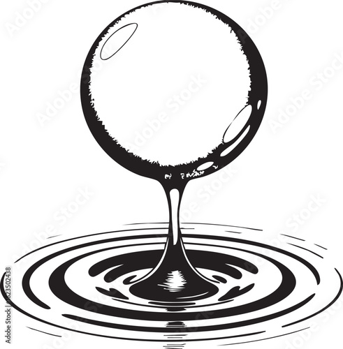 Black and white illustration of a water drop creating ripples on a surface